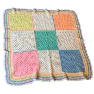 Handmade crochet baby blanket in pastel colors / colorblock pattern